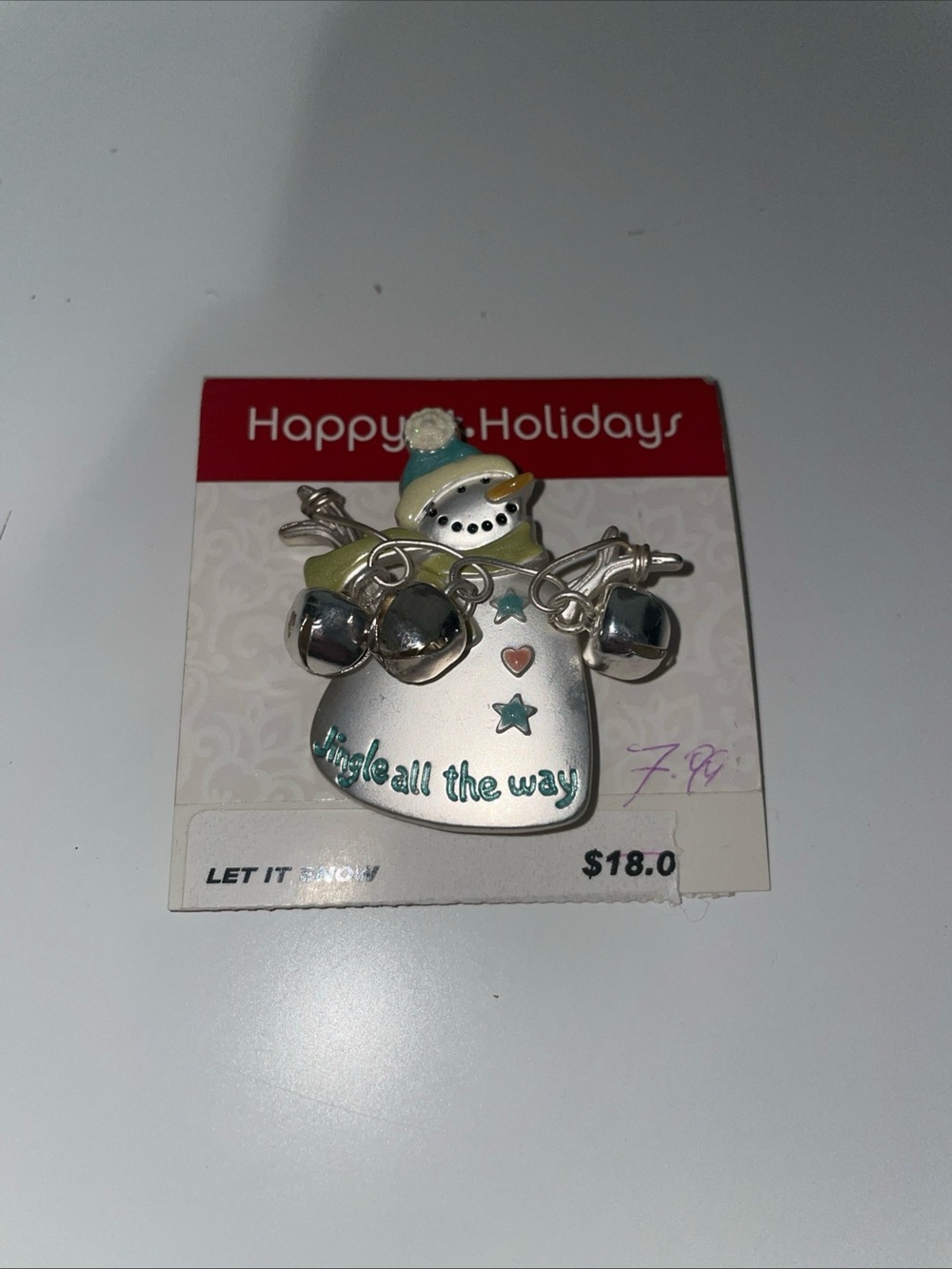 Kohl's Happy Holidays Snowman Brooch W/ Jingle Bell Holiday Pin